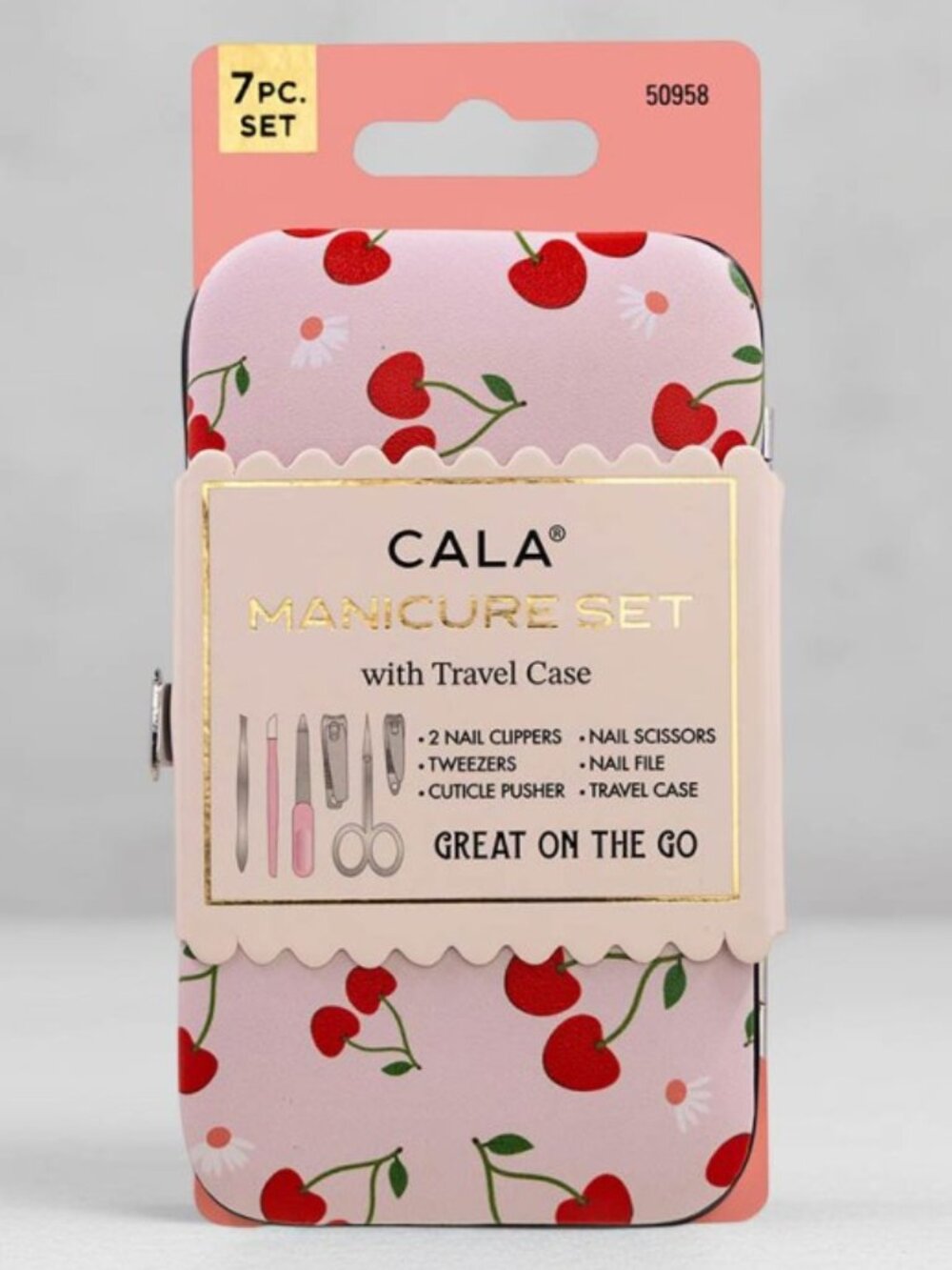❤️ 5/$25🍒 CALA Cherry Print 7pc Manicure Set Travel Nail Kit NWT